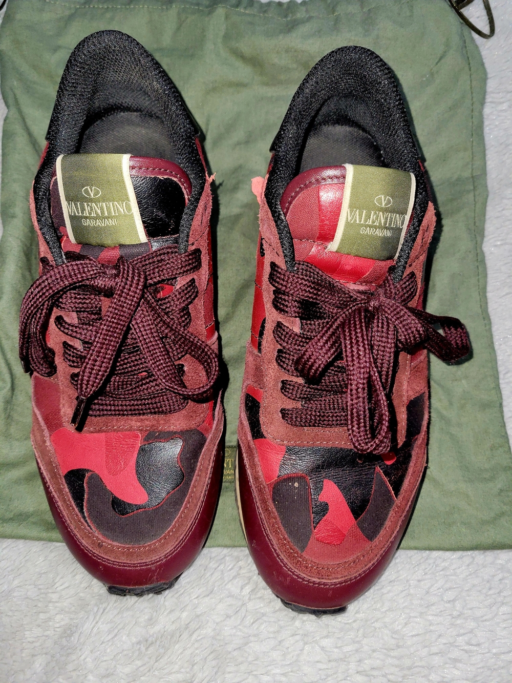 Valentino Garavani Women’s Red and Black Camouflage Sneakers